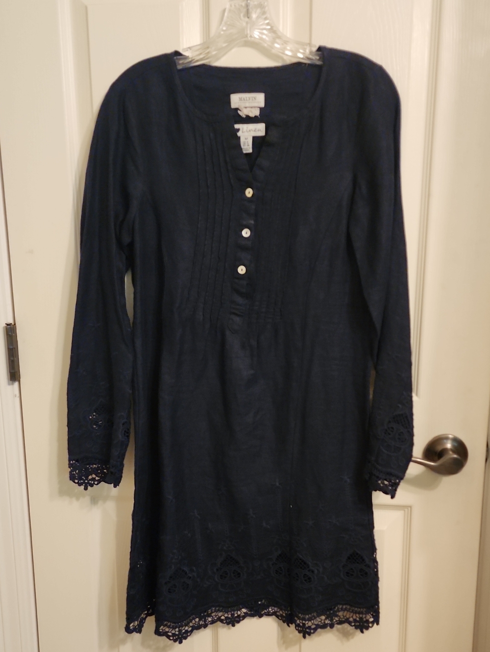 Malvin Navy Long-Sleeve Linen Blend Tunic Dress